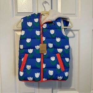 NWT Mini Boden Borg Mix Reversible Vest Tulip Floral Print Bear Ears Sherpa 8-9Y